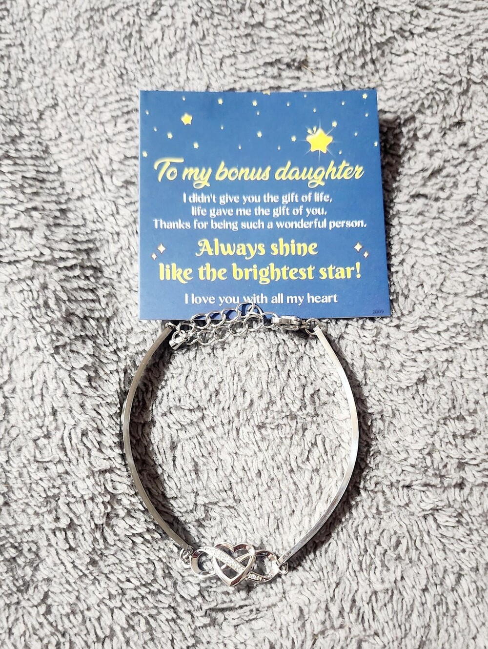Source Unknown Silver Infinity Heart Bracelet with Blue Sentiment Card